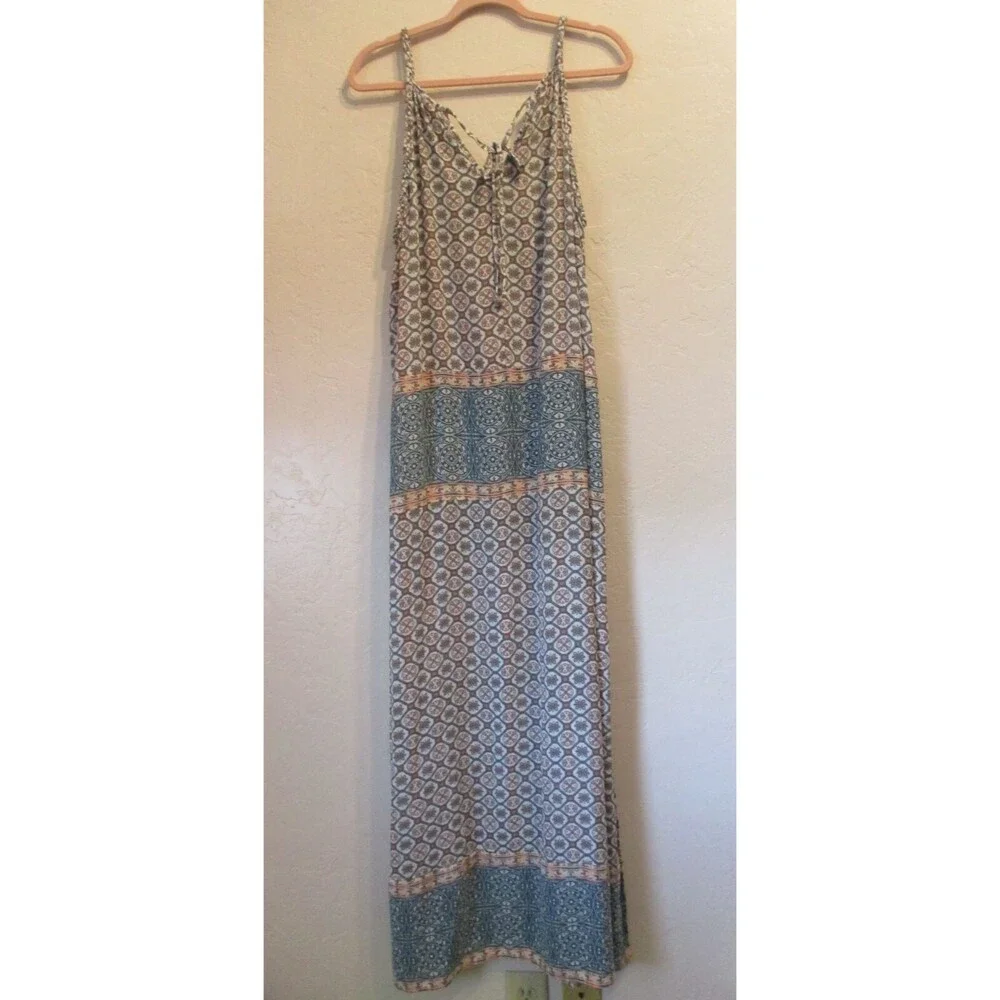 Knox Rose Women’s Size XXL Boho Tile Print Maxi Dress Blue Print Slit Sleeveless - Picture 3 of 10